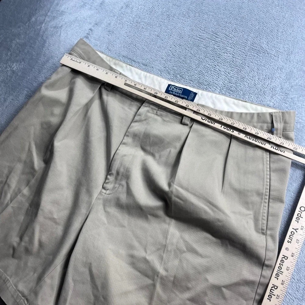 Polo Ralph Lauren Tyler Short Mens 44 Khaki Tan Pleated Chino Cotton Shorts